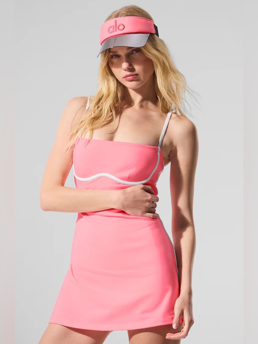 ALO Yoga Pink Tennis Dress with White Piping